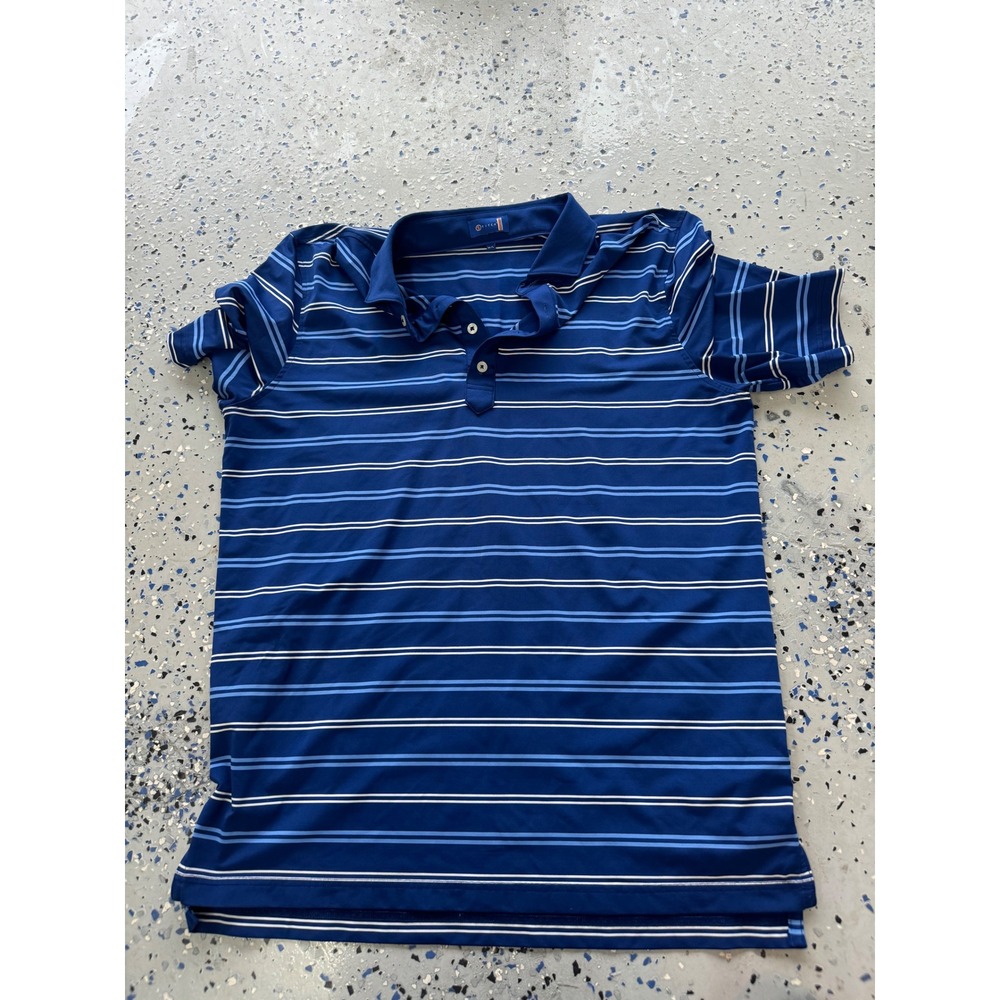 Stitch Striped Golf Polo Shirt Short Sleeve Casual Blue‎ White M/L